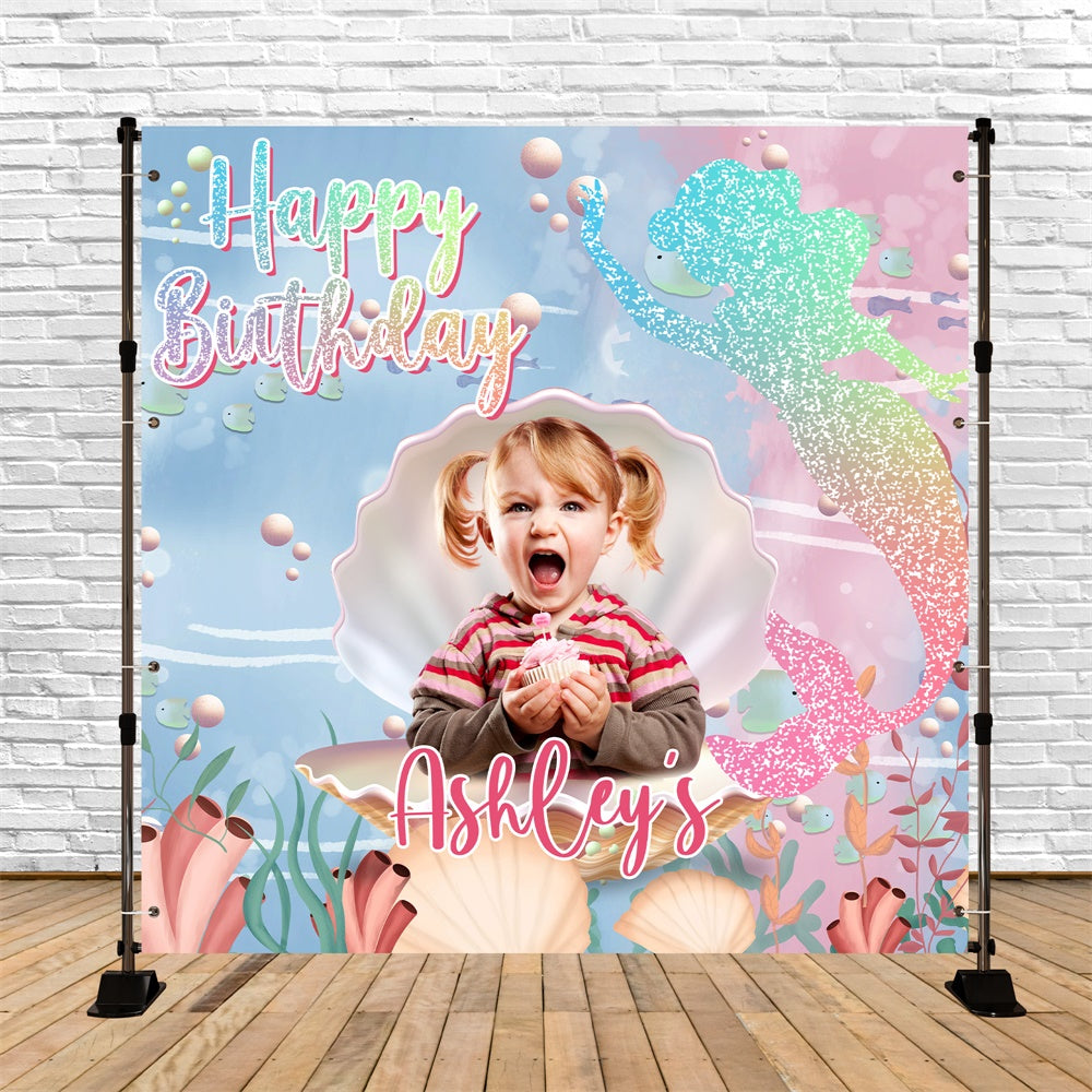 Customized Birthday Backdrop Underwater Party Mermaid Backdrop UK BRP5-125