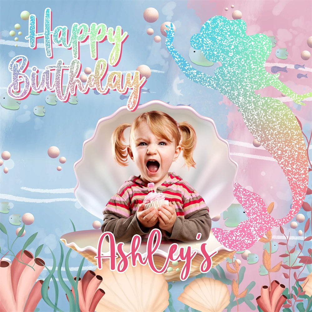 Customized Birthday Backdrop Underwater Party Mermaid Backdrop UK BRP5-125