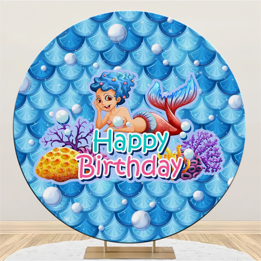 Happy Birthday Backdrop Cute Cartoon Mermaid Round Backdrop UK BRP5-127