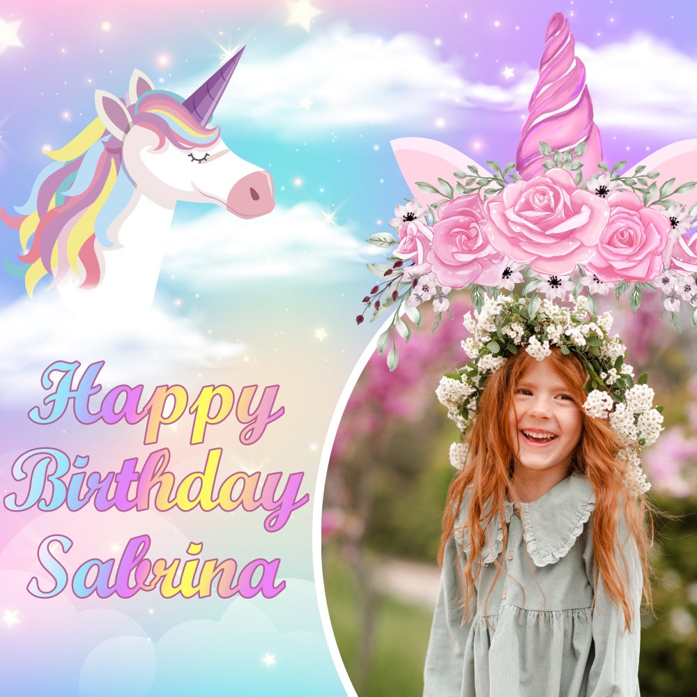 Customized Backdrop For Birthday Dreamy Unicorn Flower Backdrop UK BRP5-150
