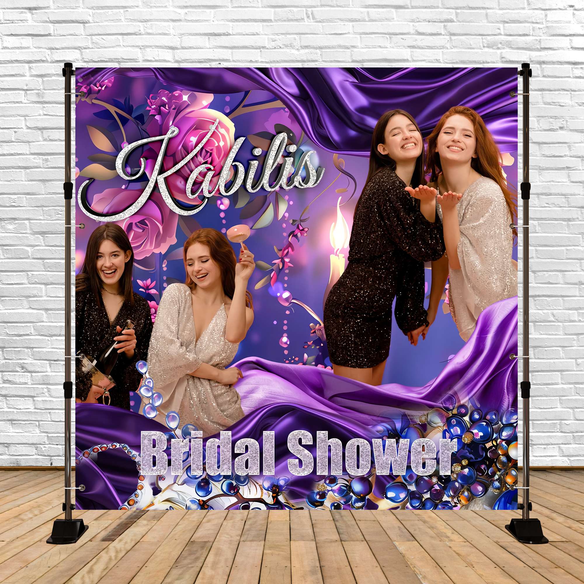 Bridal Shower Backdrop Ideas Purple Glamour Floral Personalized Backdrop UK BRP5-155
