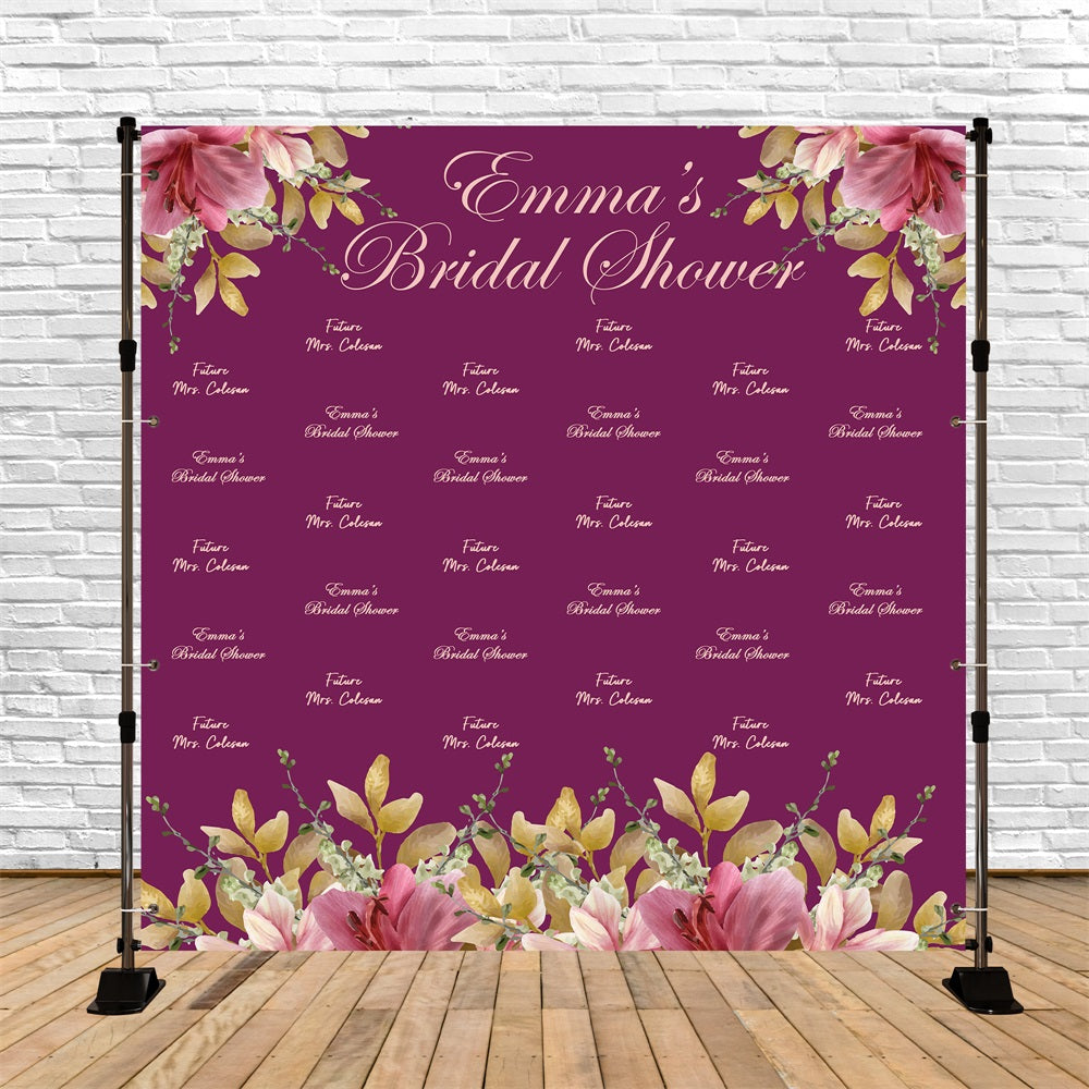 Bridal Shower Photo Backdrop Purple Floral Repeat Personalized Backdrop UK BRP5-159
