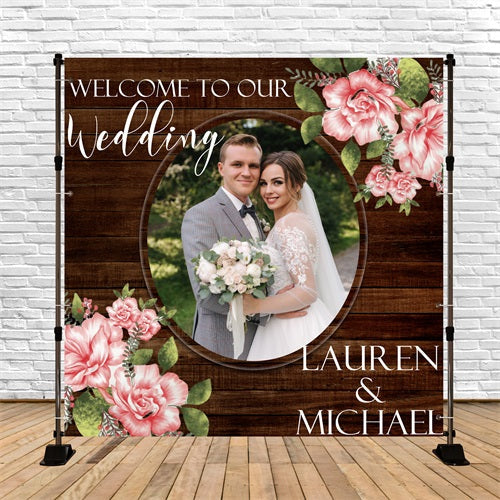 Wedding Backdrop Rustic Wood Floral Personalised Backdrop UK BRP5-162
