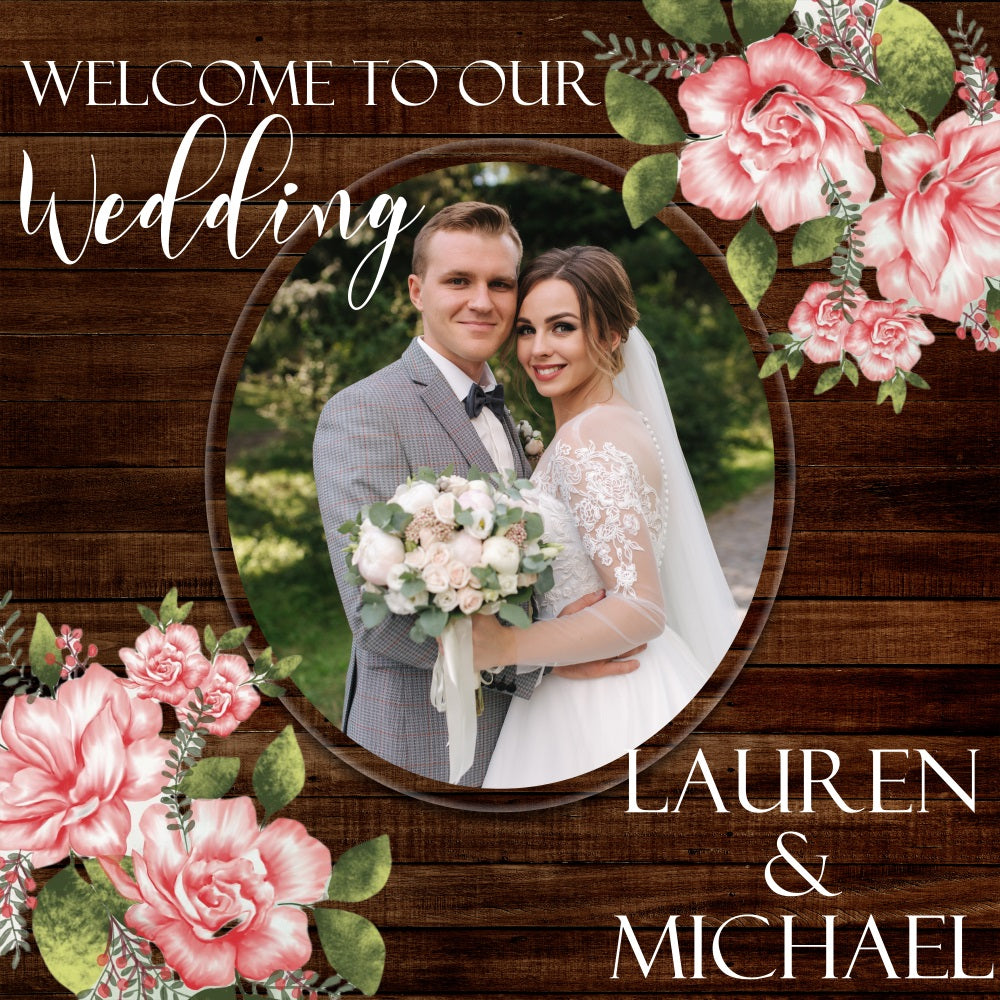 Wedding Backdrop Rustic Wood Floral Personalised Backdrop UK BRP5-162
