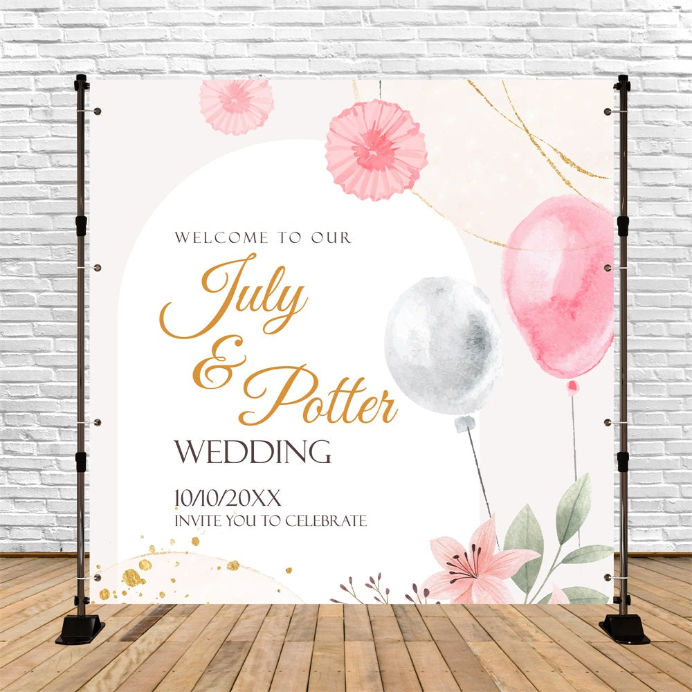 Wedding Backdrop Ideas Pink Floral Balloon Personalized Backdrop UK BRP5-164