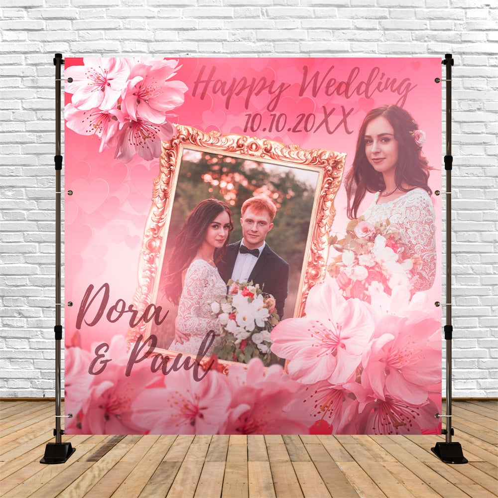 Backdrops For Weddings Pink Sakura Frame Custom Backdrop UK BRP5-167