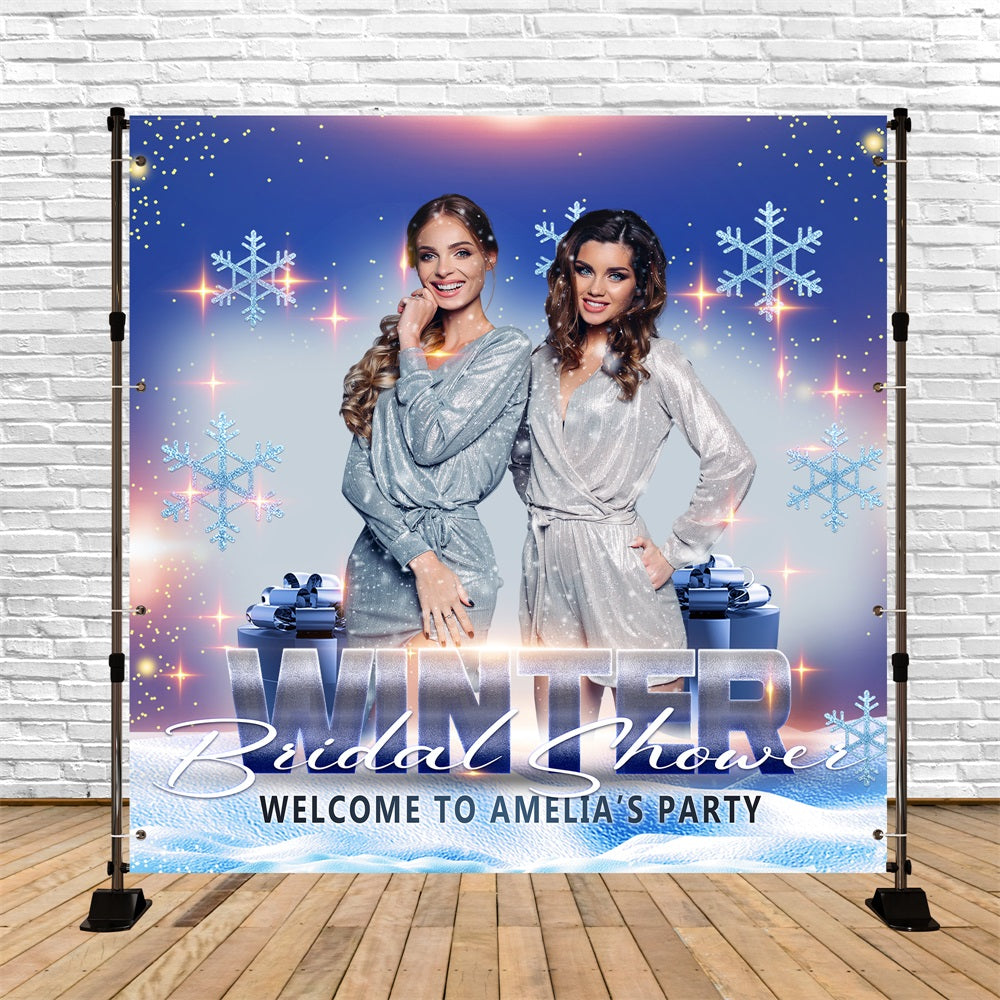 Bridal Shower Backdrops Glistening Snowflakes Personalized Backdrop UK BRP5-198