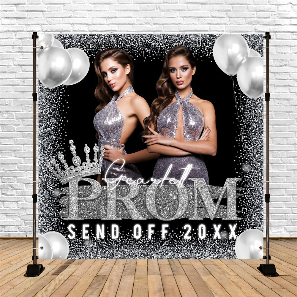 Prom Backdrop Ideas Silver Crown Glitter Custom Party Graduation Backdrop UK BRP5-207