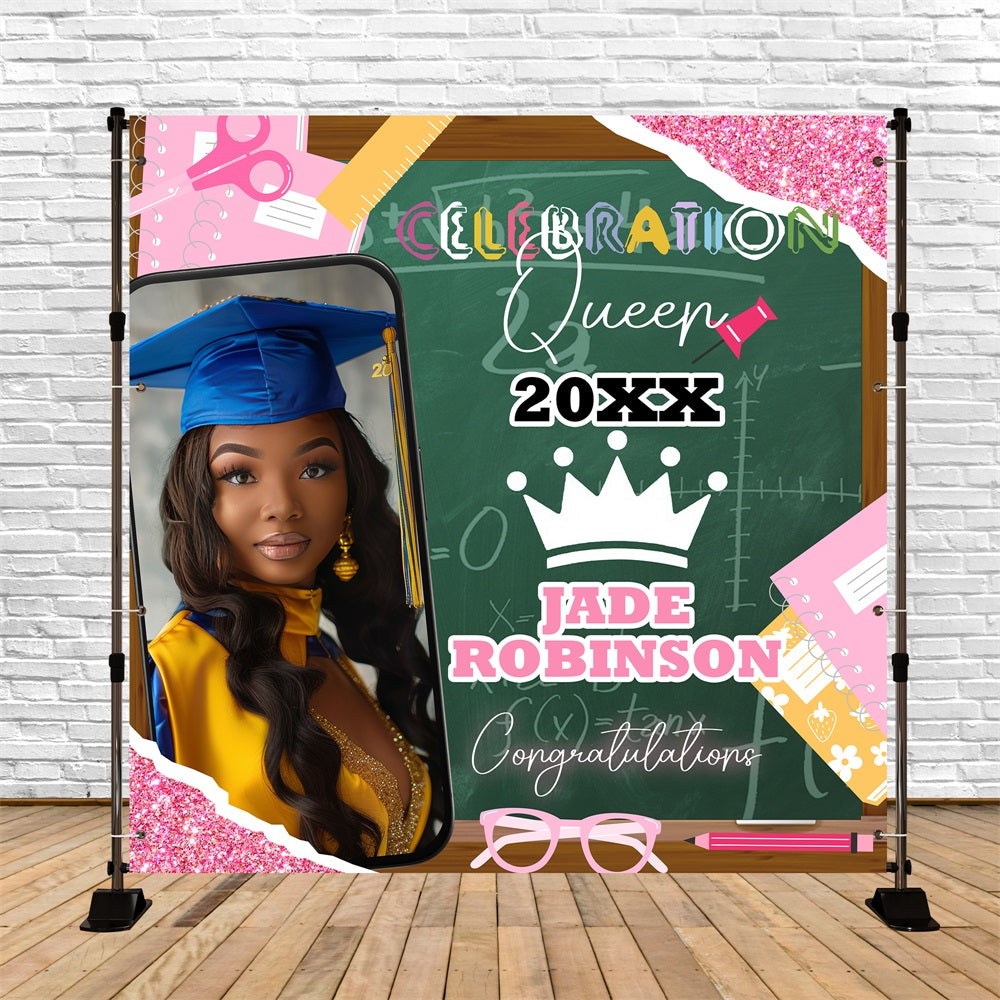 Graduation Photo Backdrop Chalkboard Crown Cartoon Customized Party Graduation Backdrop UK BRP5-238