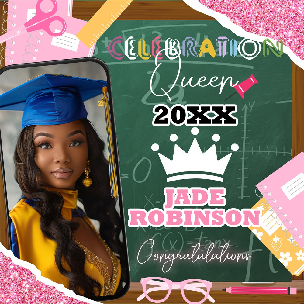 Graduation Photo Backdrop Chalkboard Crown Cartoon Customized Party Graduation Backdrop UK BRP5-238