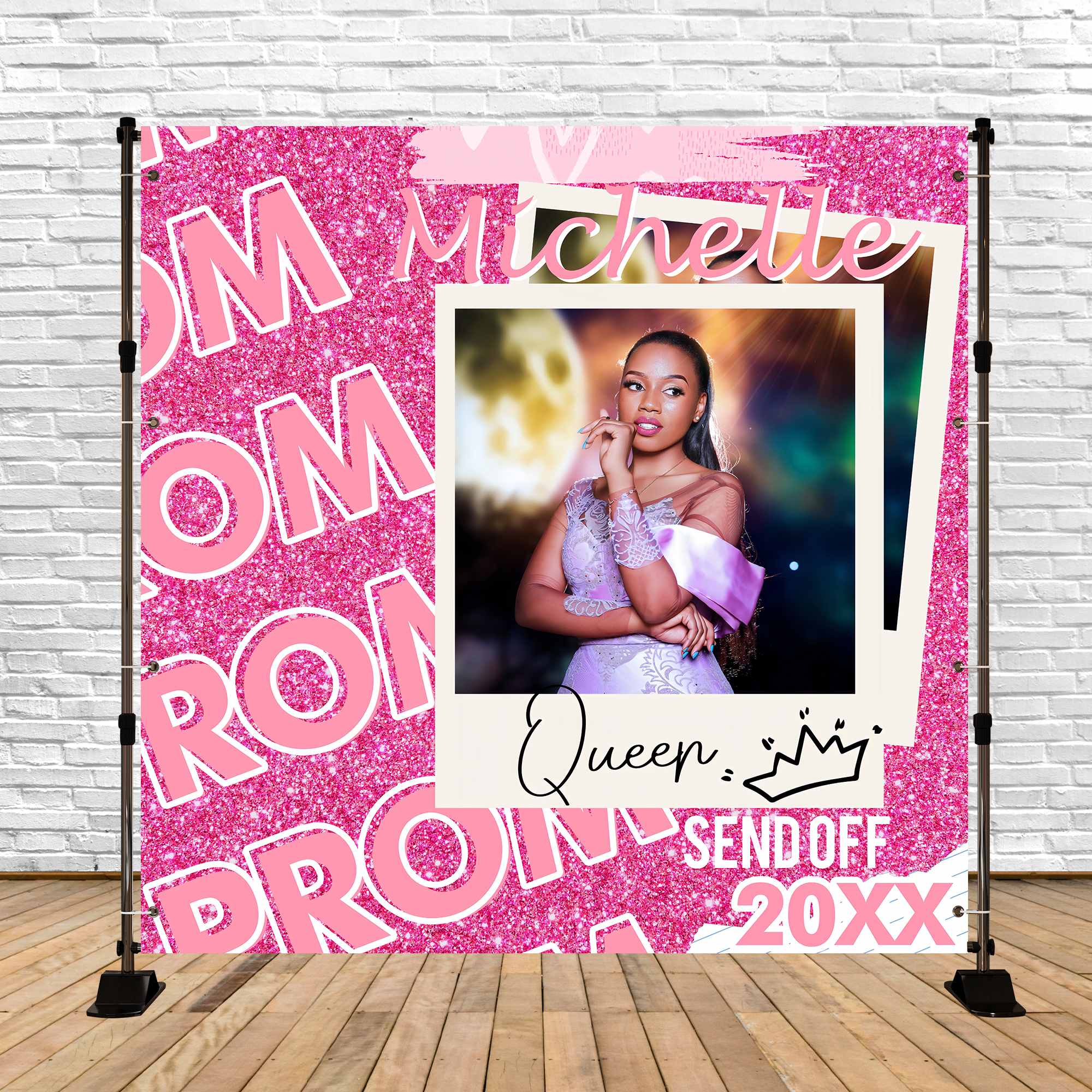 Prom Backdrop Ideas Pink Glitter Personalised Party Graduation Backdrop UK BRP5-239