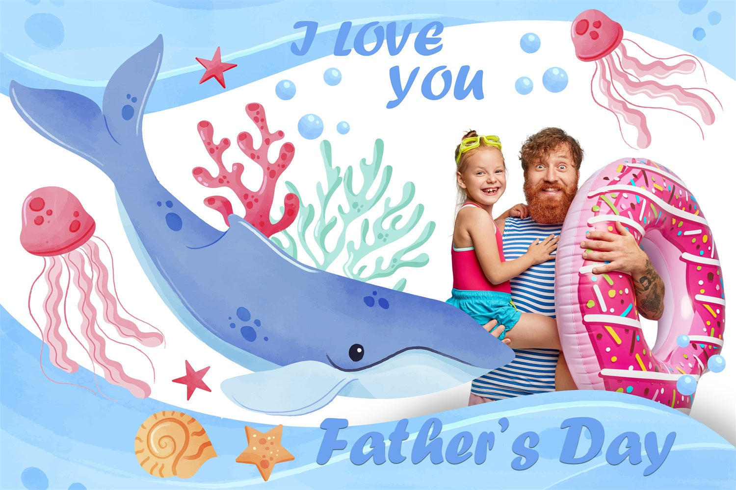 Backdrop Fathers Day Ocean Cartoon Theme Personalized Backdrop UK BRP5-30