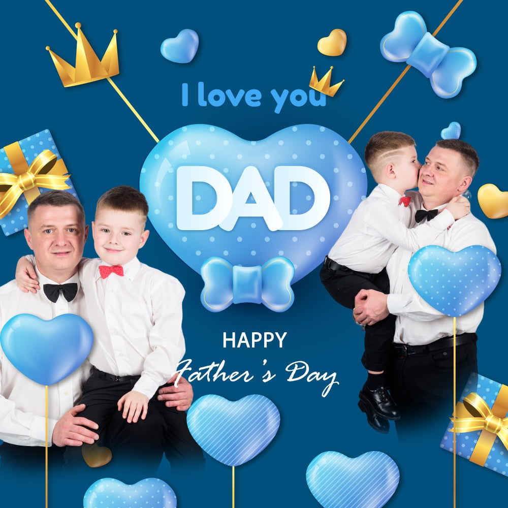 Happy Fathers Day Backdrop Blue Heart Balloons Custom Backdrop UK BRP5-51