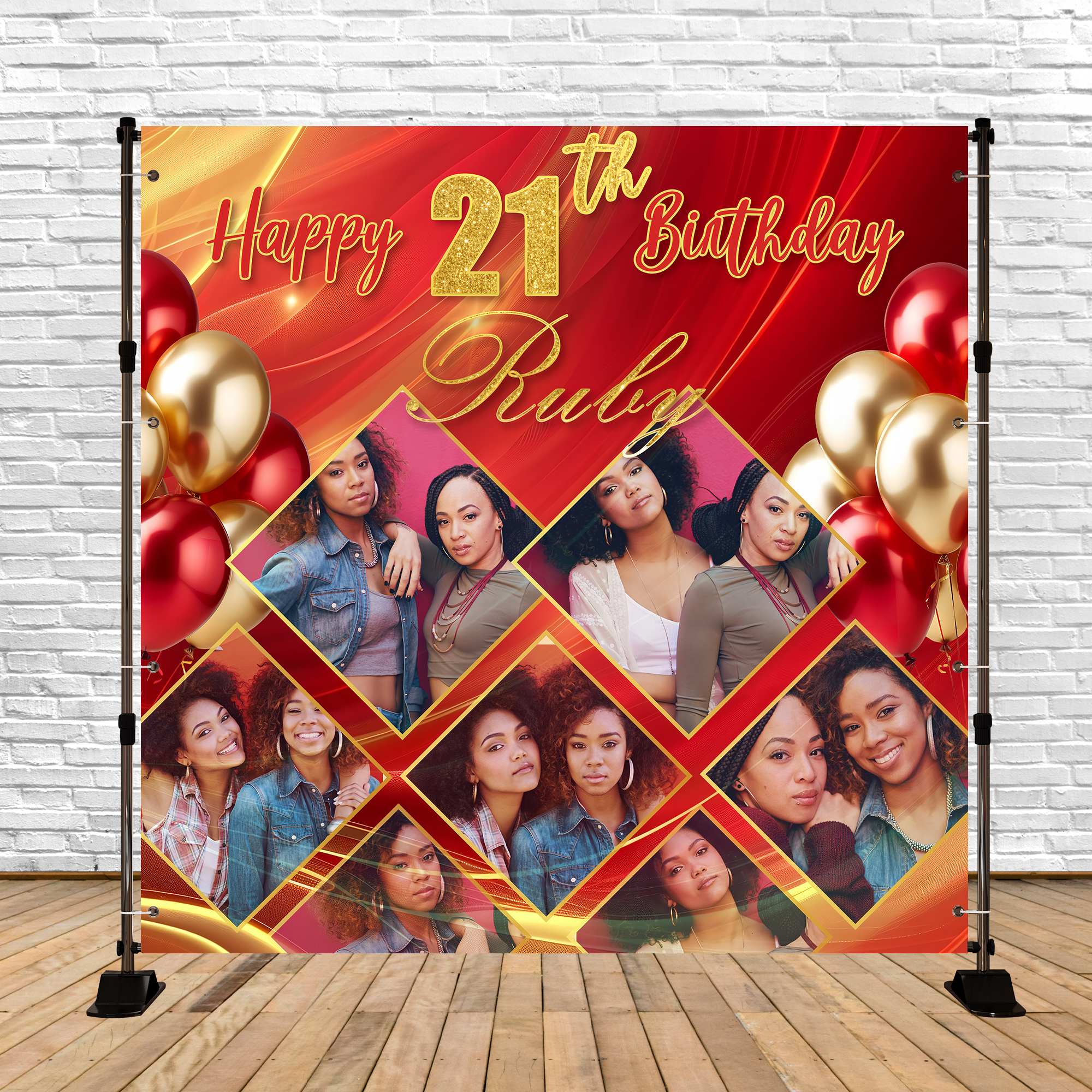 21st Birthday Backdrop Red Gold Balloon Customized Backdrop UK BRP5-85