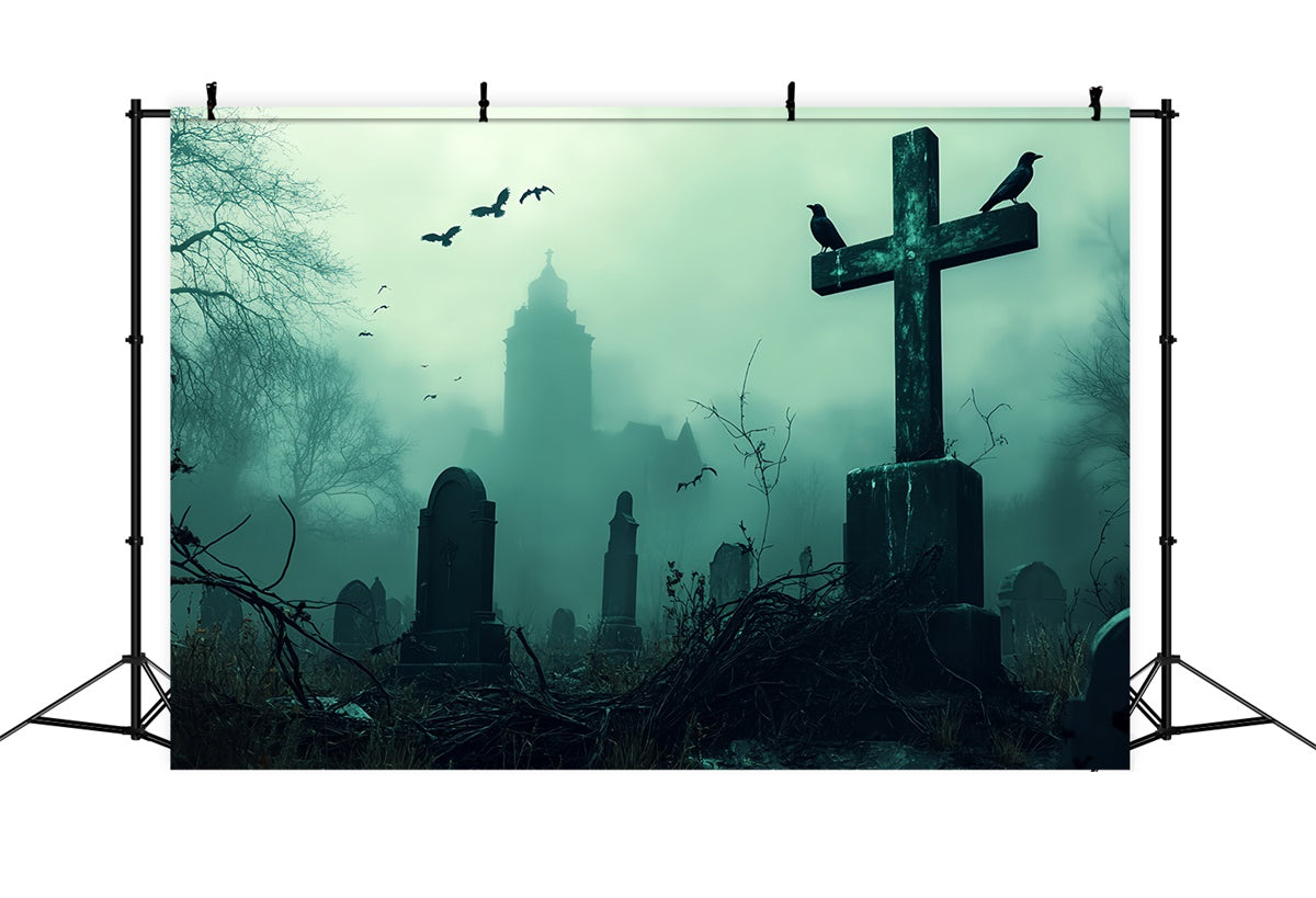 Scary Halloween Backdrops Mourning Mist Graveyard Backdrop UK BRP57-104