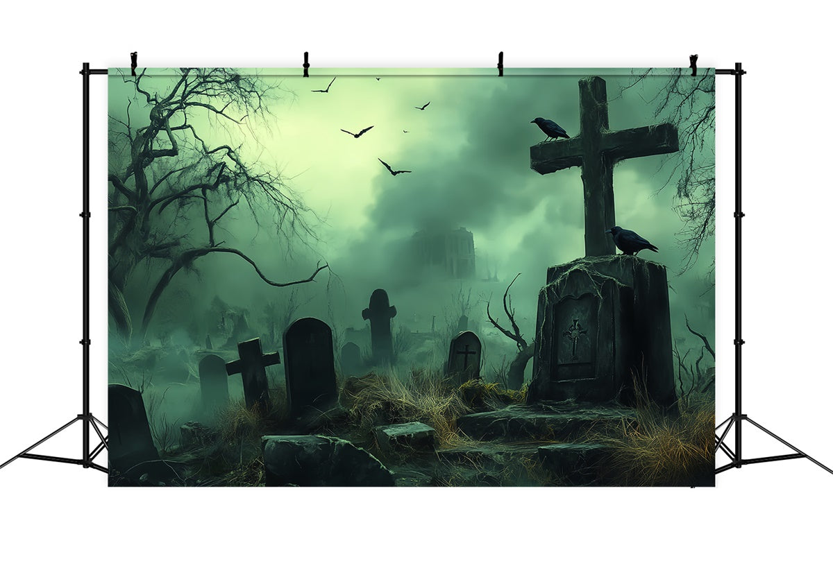 Halloween Graveyard Backdrop Wasteland Tomb Fog Backdrop UK BRP57-105