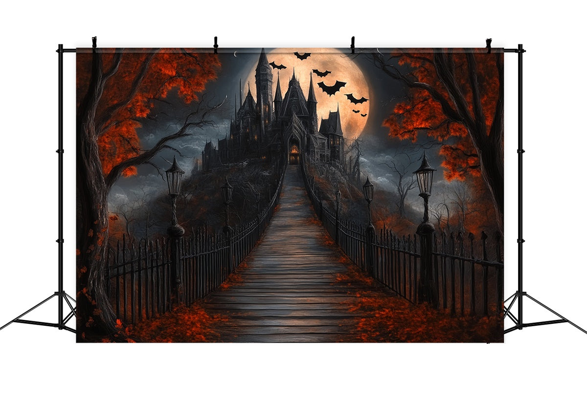Halloween Moon Backdrop Moonlit Path Haunted Castle Backdrop UK BRP57-106