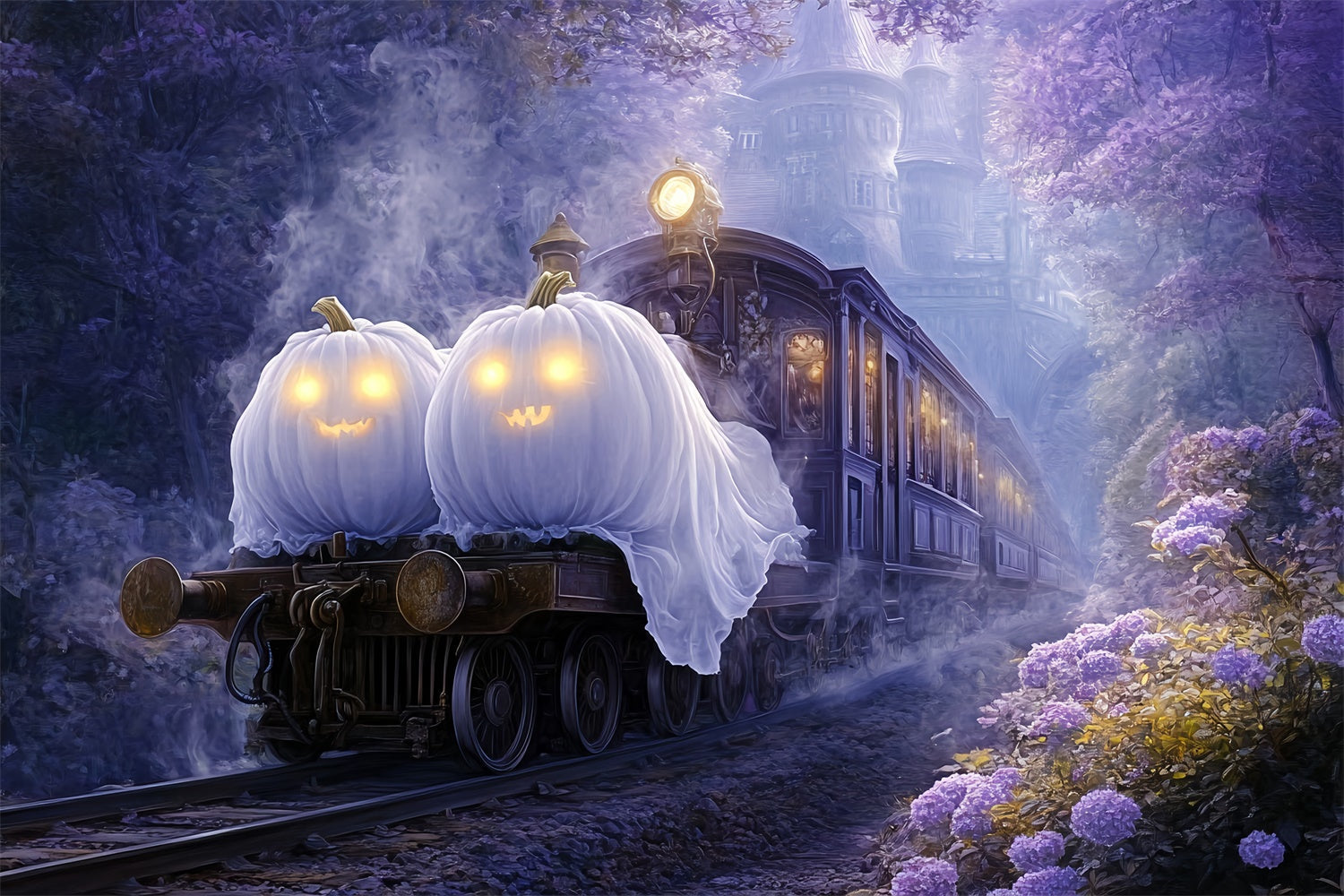 Scary Halloween Backdrop Ghost Pumpkin Express Backdrop UK BRP57-109