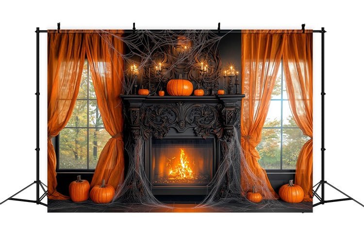 Halloween Photo Backdrops Pumpkin Manor Fireplace Backdrop UK BRP57-111