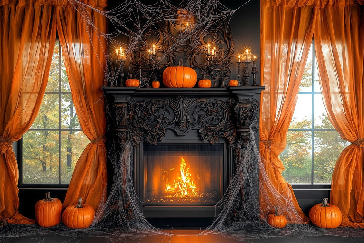 Halloween Photo Backdrops Pumpkin Manor Fireplace Backdrop UK BRP57-111