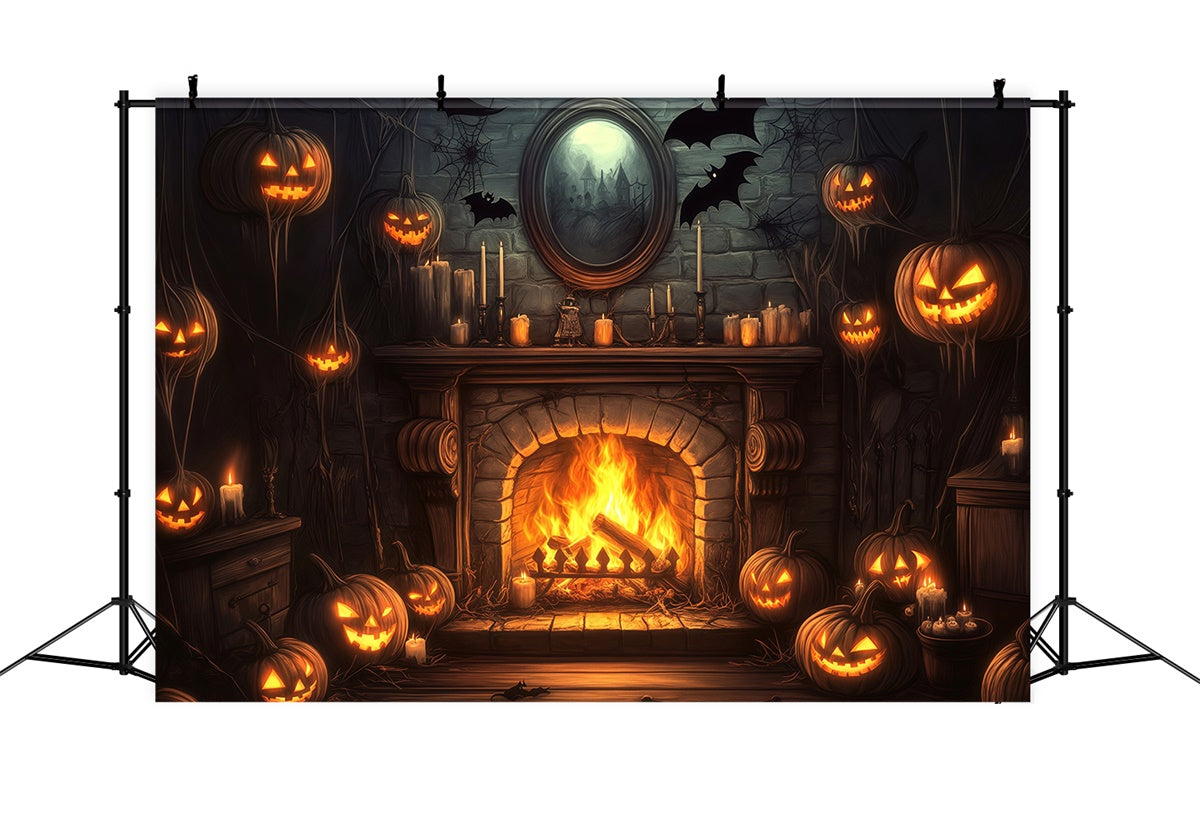 Halloween Picture Backdrop Pumpkin Fireplace Bat Backdrop UK BRP57-113