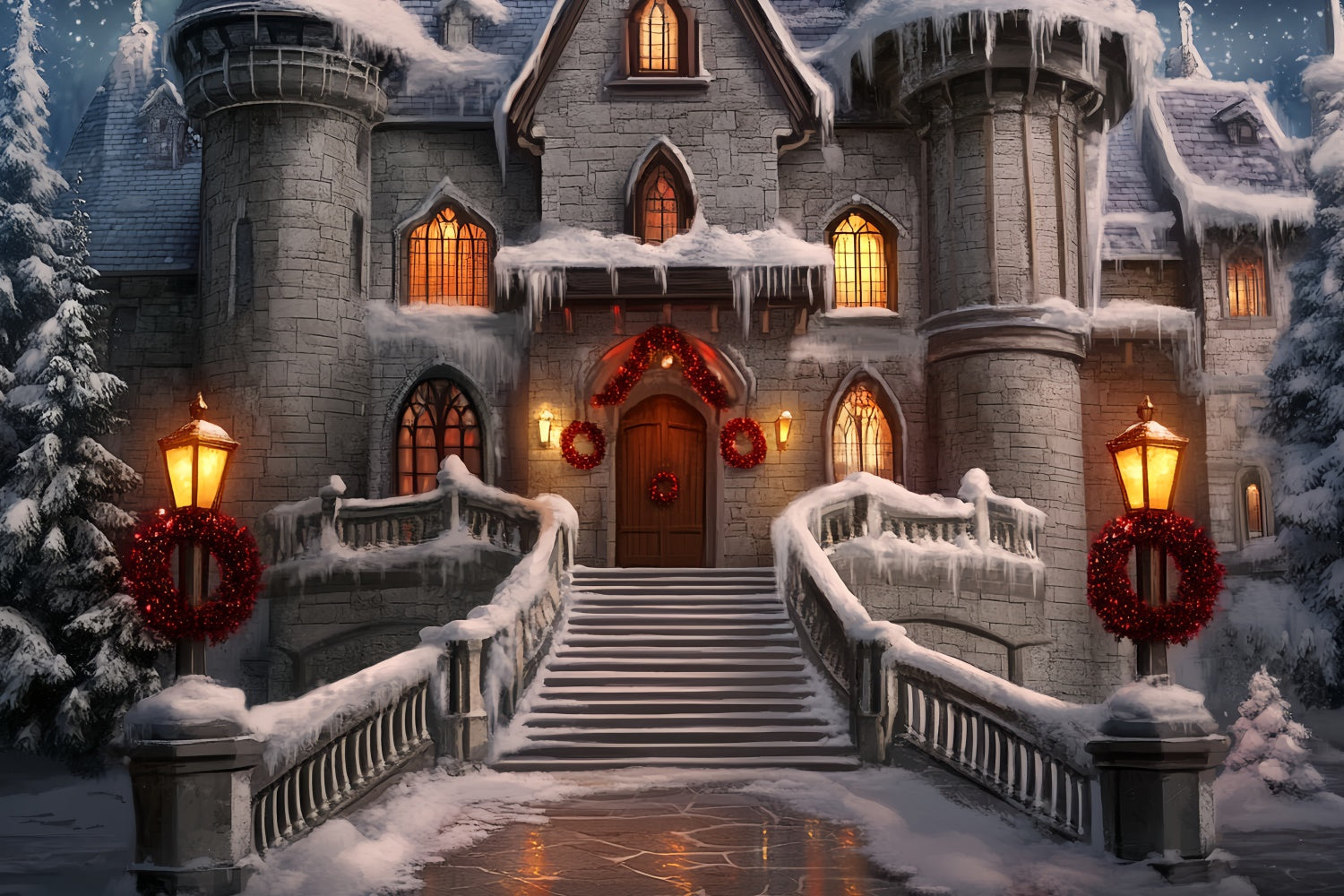 Christmas Photography Backdrops Red Wreath Fortress Backdrop UK BRP57-116