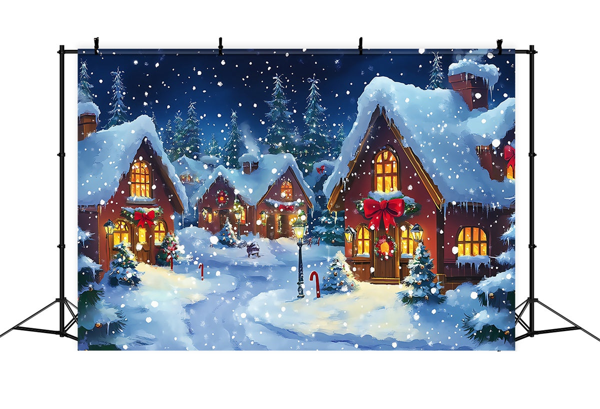 Christmas Village Backdrop Twinkling Snow Street Backdrop UK BRP57-128