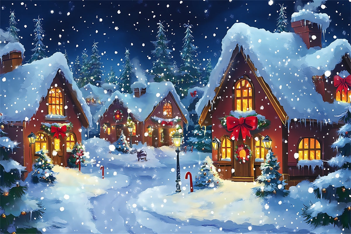 Christmas Village Backdrop Twinkling Snow Street Backdrop UK BRP57-128