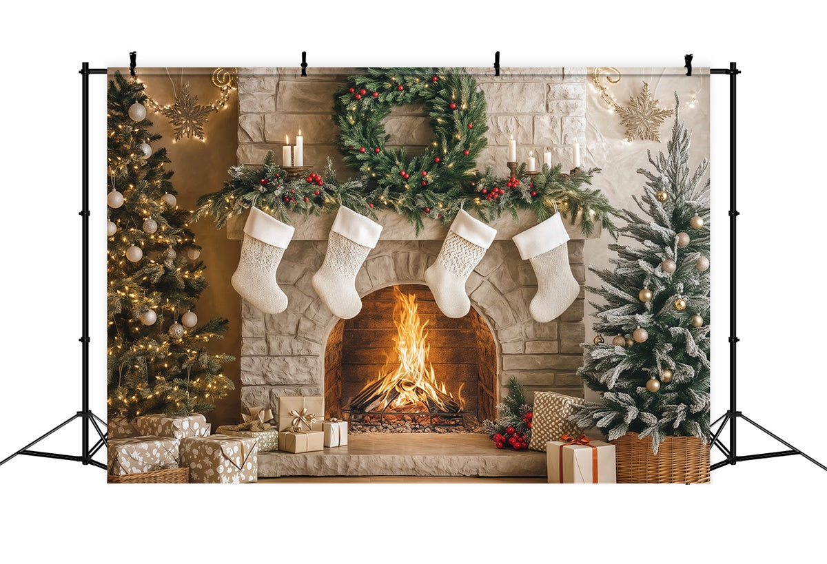 Professional Christmas Backdrops Cozy Hearth Stockings Backdrop UK BRP57-133