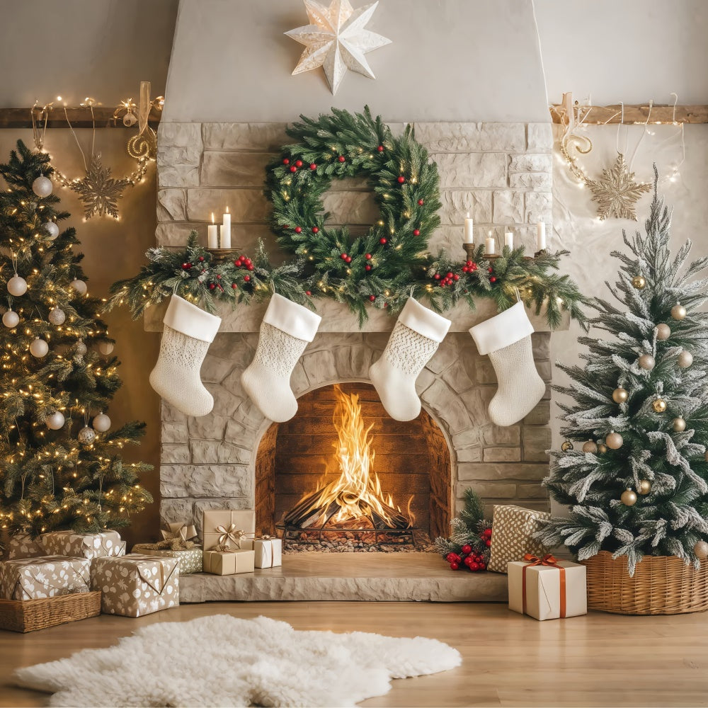 Professional Christmas Backdrops Cozy Hearth Stockings Backdrop UK BRP57-133
