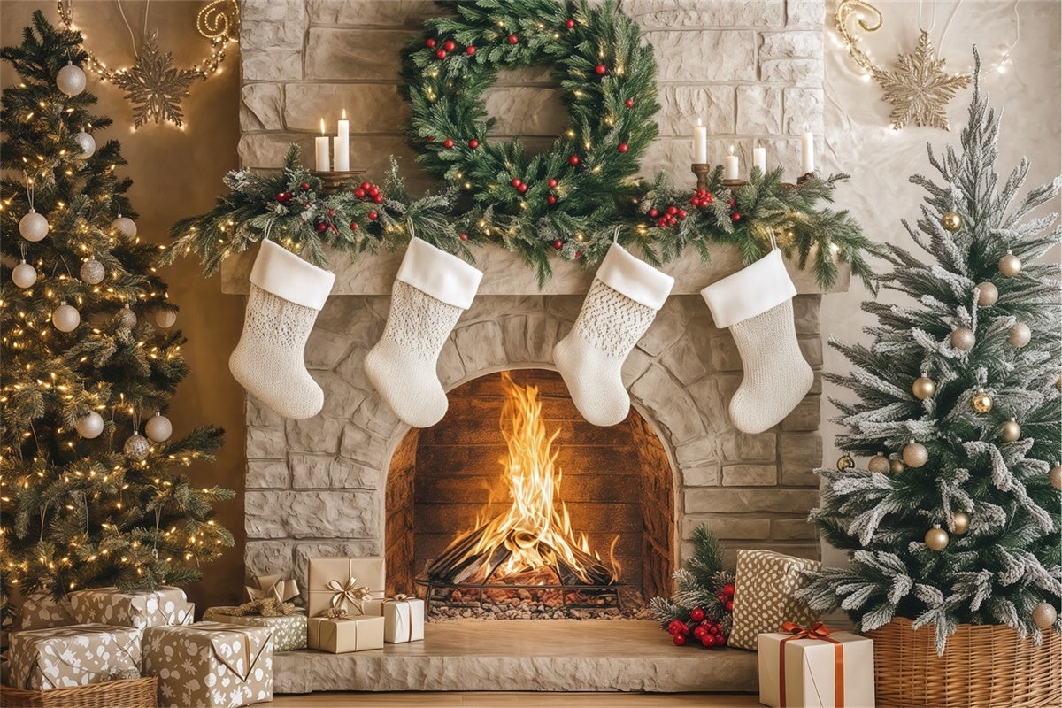 Professional Christmas Backdrops Cozy Hearth Stockings Backdrop UK BRP57-133