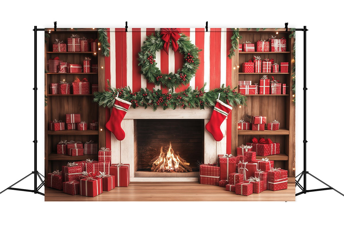 Christmas Fireplace Backdrop Candy Cane Gift Wall Backdrop UK BRP57-136