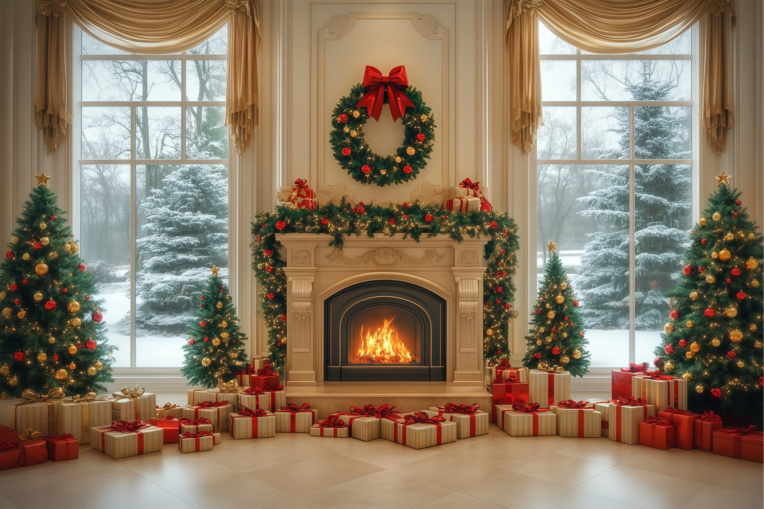 Christmas Backdrop Elegant Winter Ballroom Backdrop UK BRP57-139