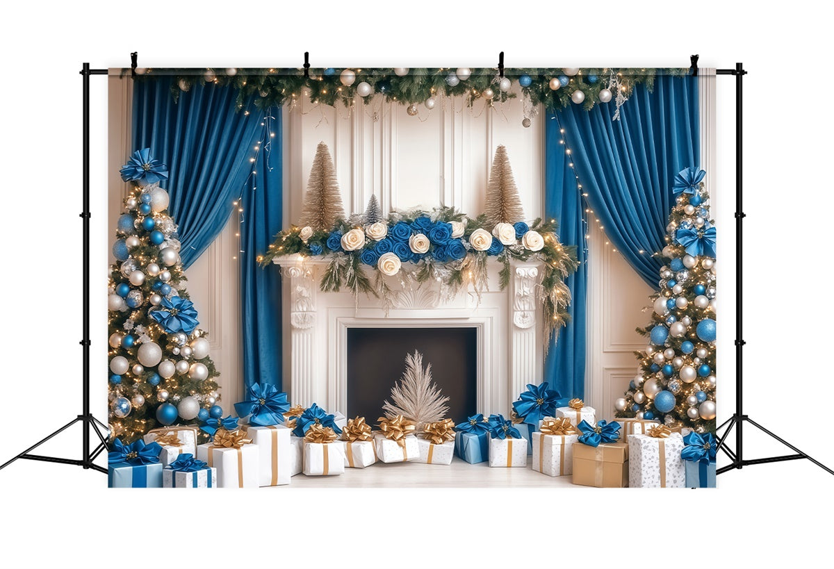 Professional Christmas Backdrops Blue Gold Elegance Backdrop UK BRP57-140