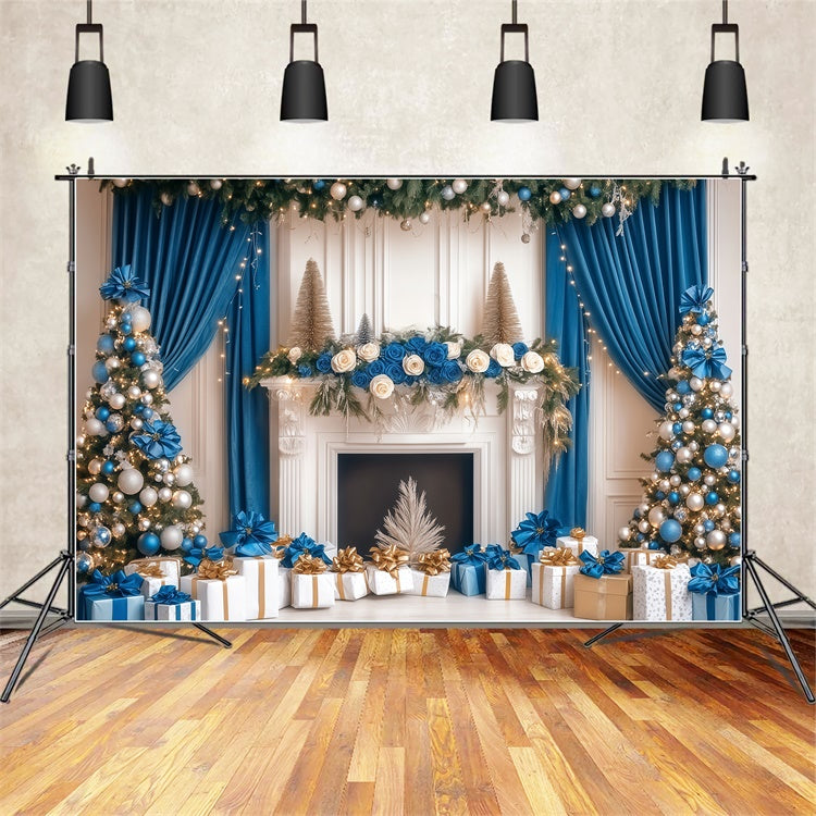 Professional Christmas Backdrops Blue Gold Elegance Backdrop UK BRP57-140