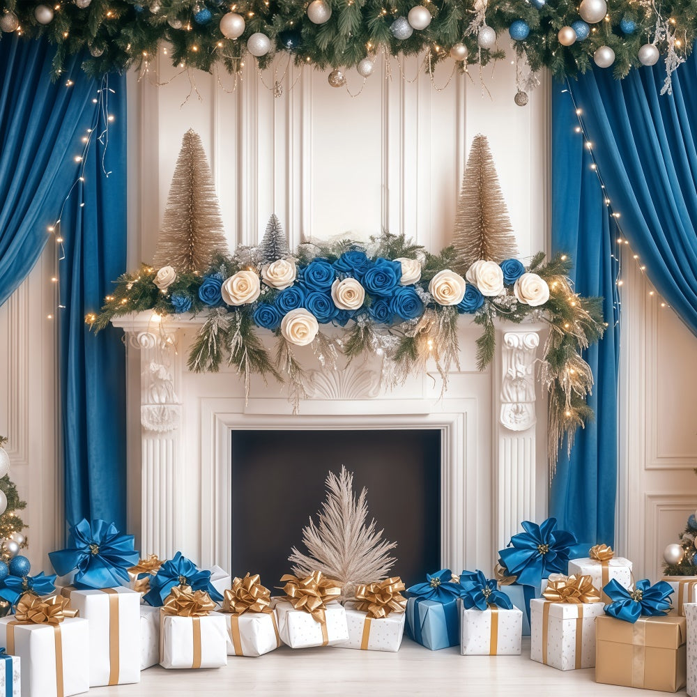 Professional Christmas Backdrops Blue Gold Elegance Backdrop UK BRP57-140