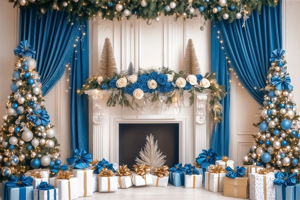 Professional Christmas Backdrops Blue Gold Elegance Backdrop UK BRP57-140