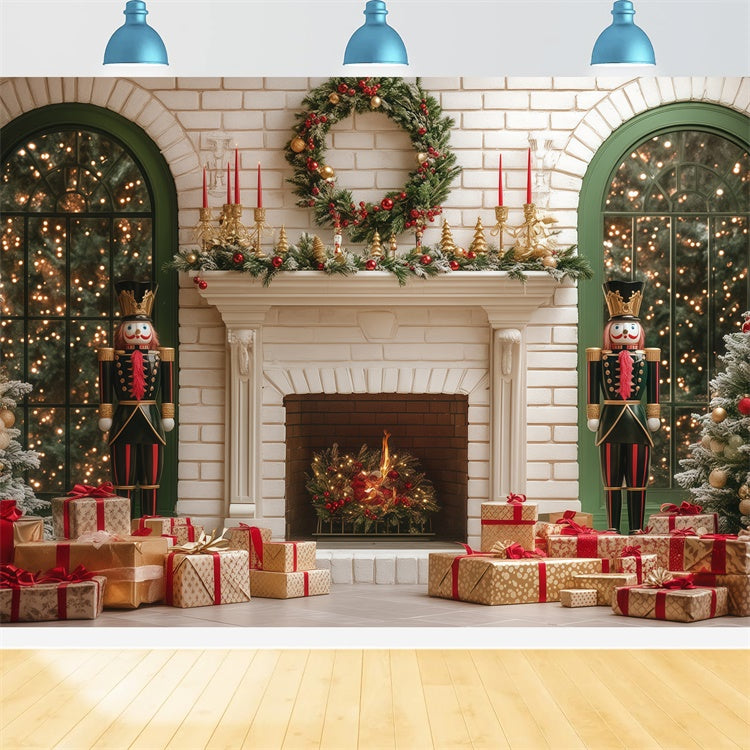 Christmas Fireplace Backdrop Holiday Hearth Wishes Backdrop UK BRP57-145