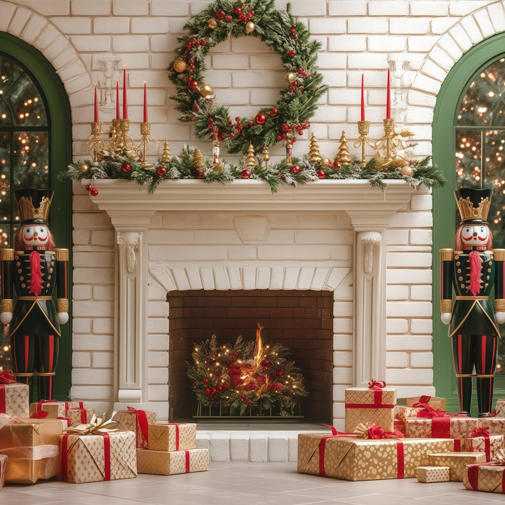 Christmas Fireplace Backdrop Holiday Hearth Wishes Backdrop UK BRP57-145