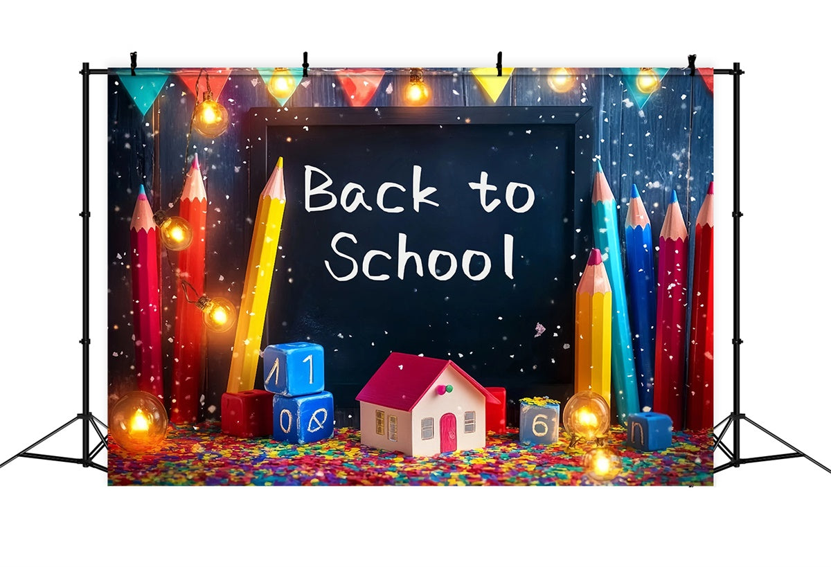 Back To School Backdrop Confetti Crayons Lights Backdrop UK BRP57-16