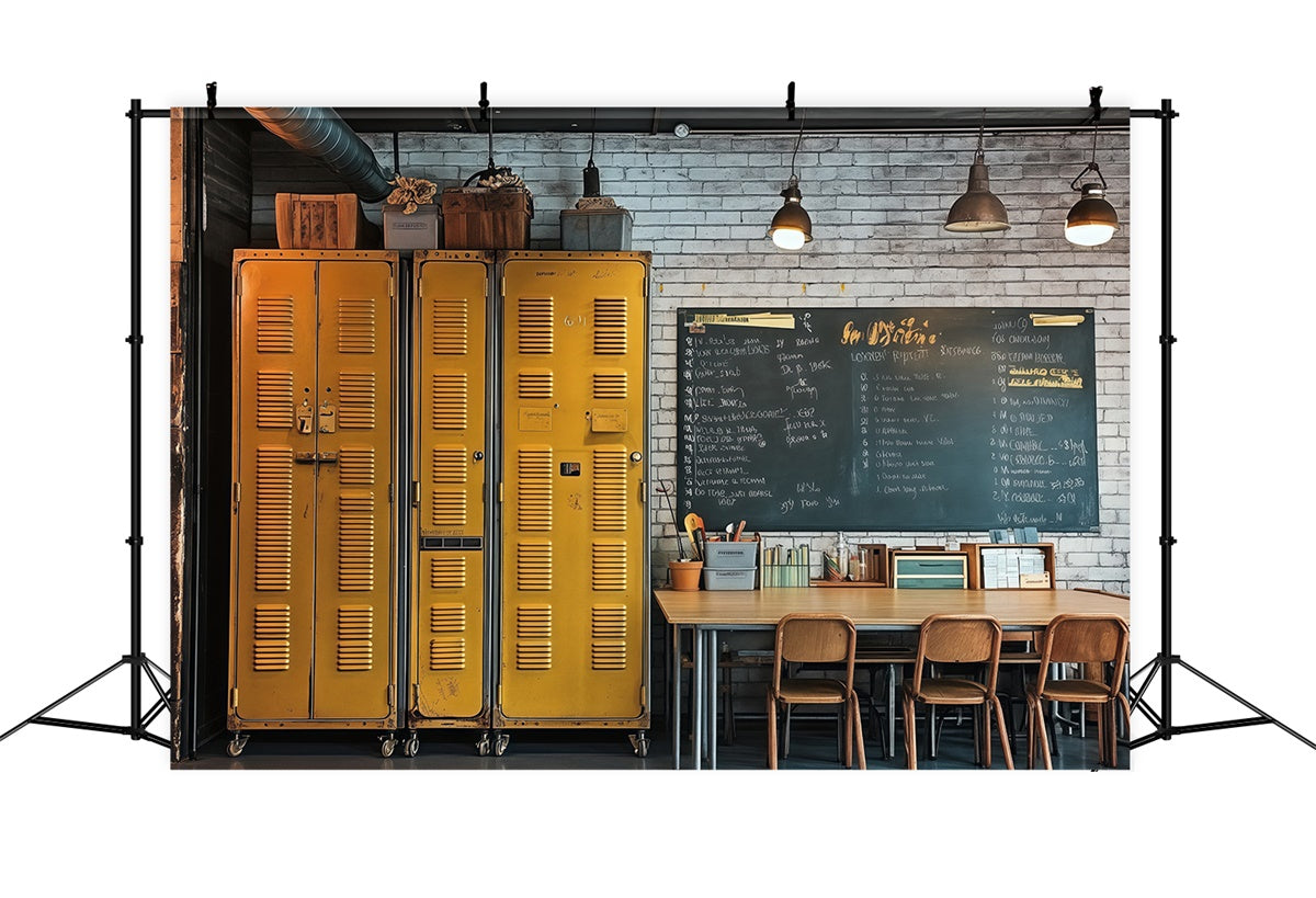 School Classroom Backdrop Rustic Yellow Locker Backdrop UK BRP57-17