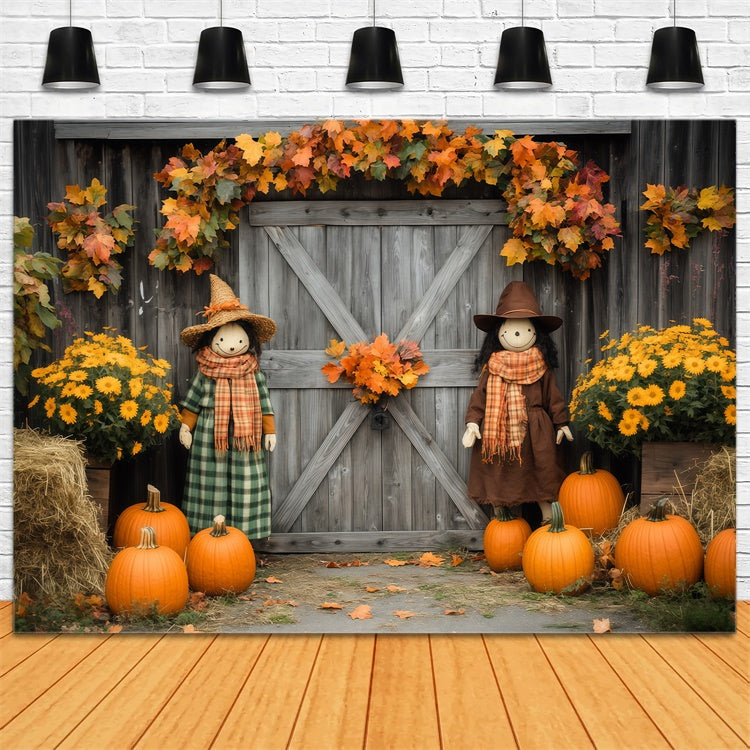 Barn Backdrops Pumpkin Patch Scarecrow Autumn Backdrop UK BRP57-180