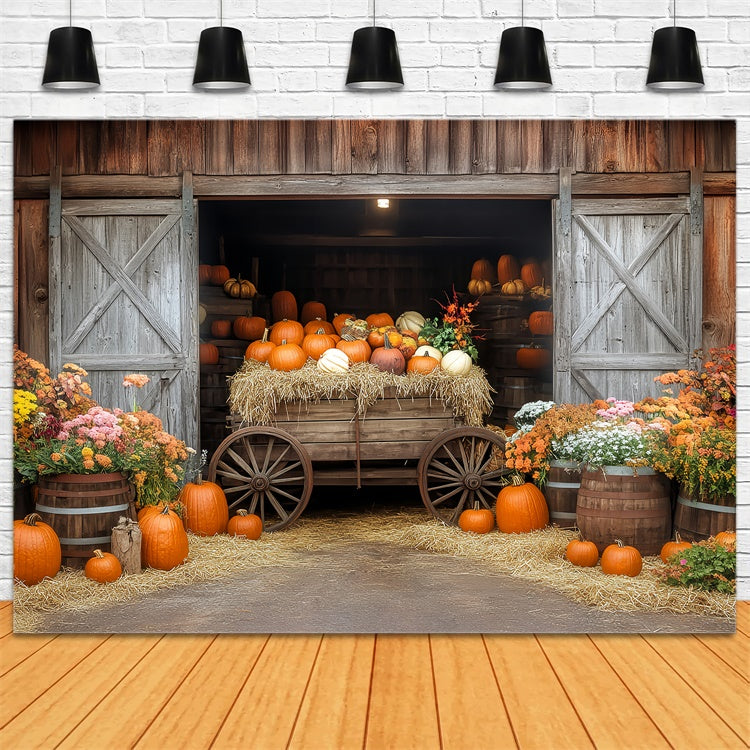 Fall Photoshoot Backdrop Pumpkin Wagon Barn Backdrop UK BRP57-184