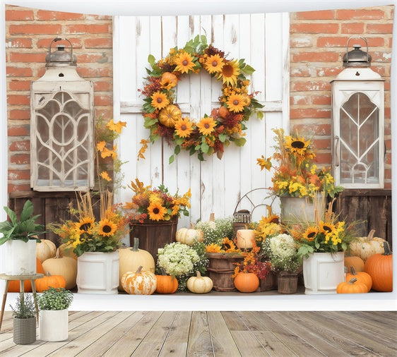 Autumn Photo Backdrop Brick Wall Fall Decor Backdrop UK BRP57-189