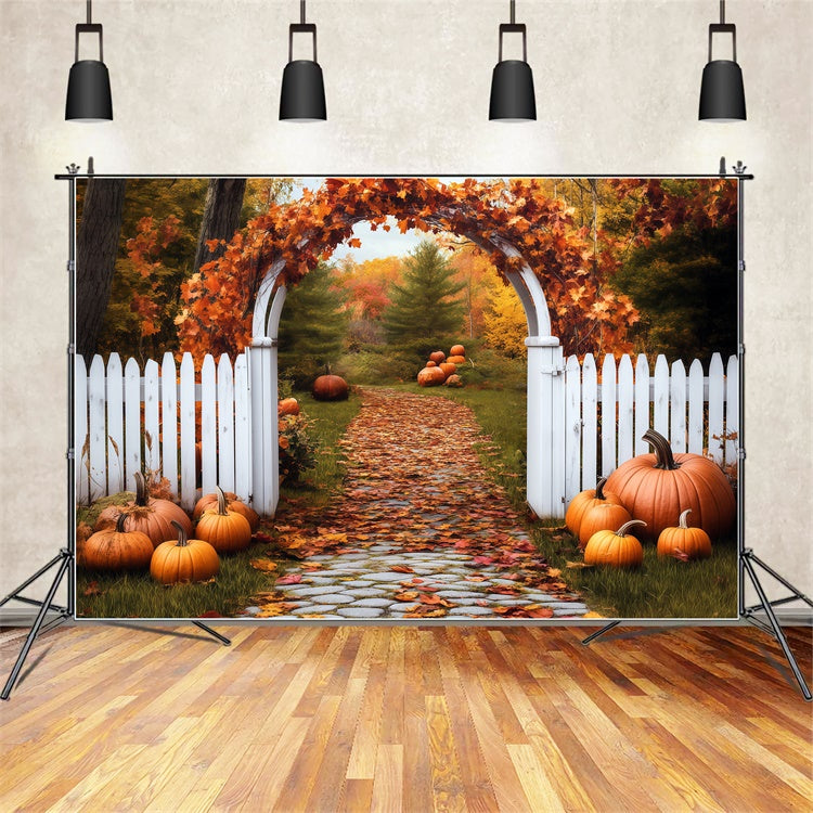 Fall Leaves Backdrop Pumpkin Arch Pathway Backdrop UK BRP57-202