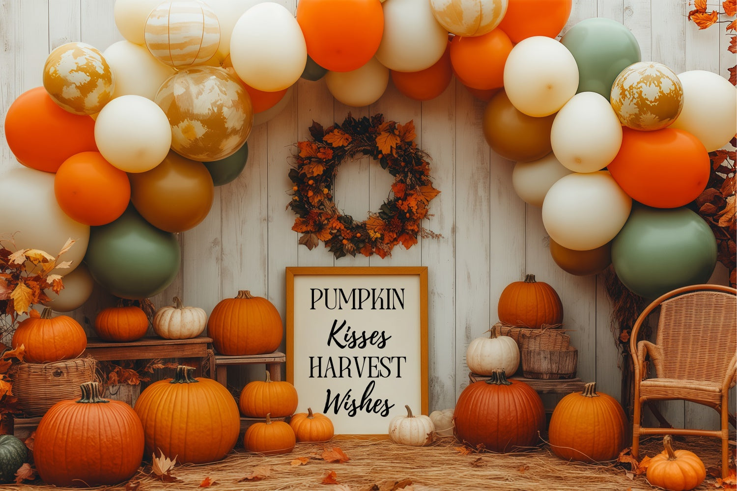 Autumn Backdrops Harvest Wishes Balloon Arch Backdrop UK BRP57-204