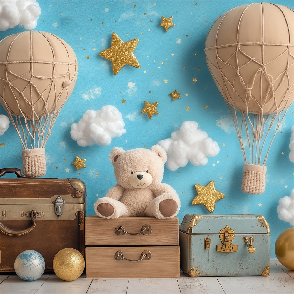 Sky Photo Backdrop Bear Balloon Fantasy Backdrop UK BRP57-219