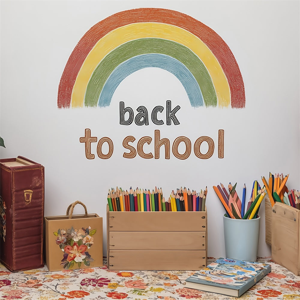 School Picture Backdrop Rustic Rainbow Welcome Backdrop UK BRP57-29