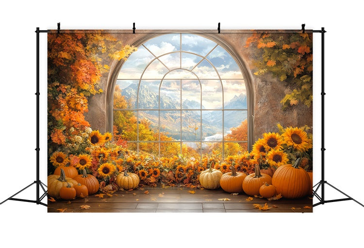 Thanksgiving Backdrop Sunflower Arch Mountain View Backdrop UK BRP57-326