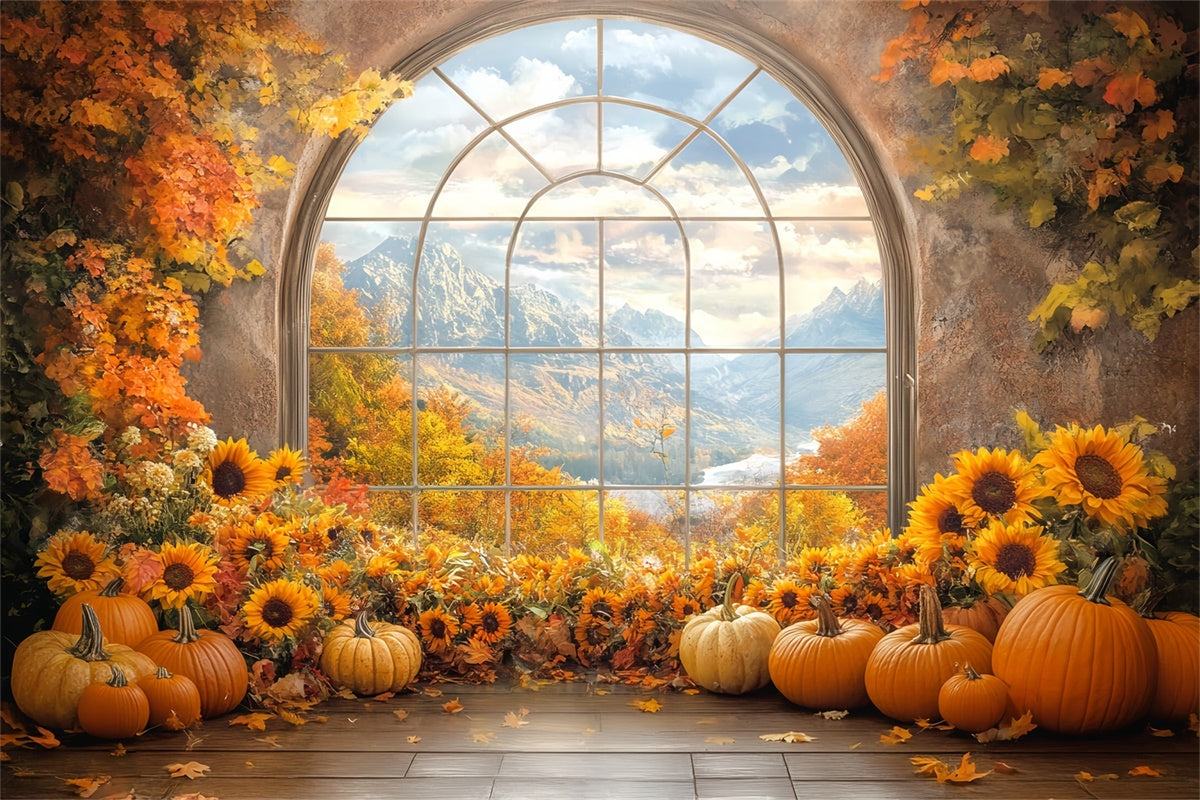 Thanksgiving Backdrop Sunflower Arch Mountain View Backdrop UK BRP57-326